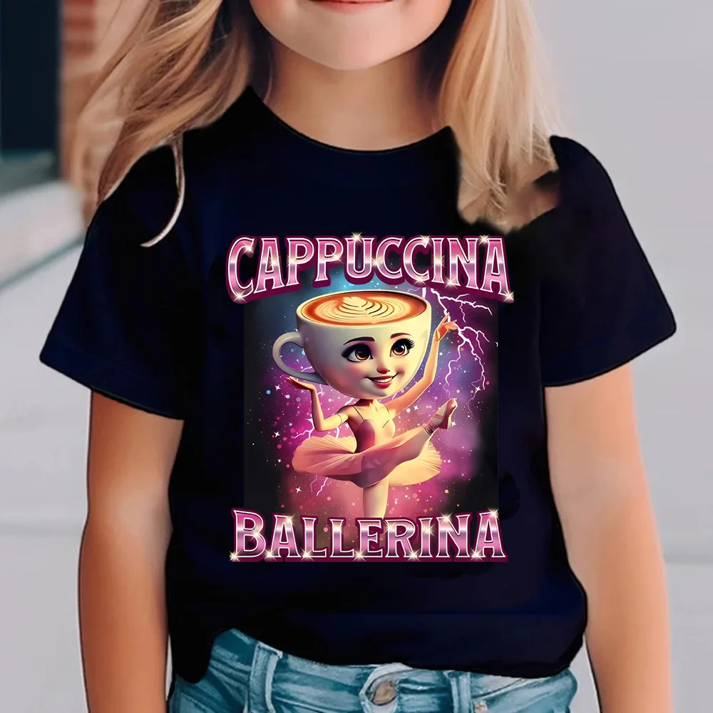 Italian Brainrot Animals Kids Cotton T-shirt Cappuccino Assassino Short Sleeve Tops for Kids Funny Meme Cute Tee Summer Clothing