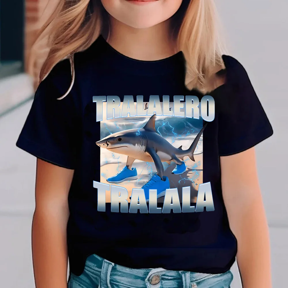 Italian Brainrot Animals Kids Cotton T-shirt Cappuccino Assassino Short Sleeve Tops for Kids Funny Meme Cute Tee Summer Clothing