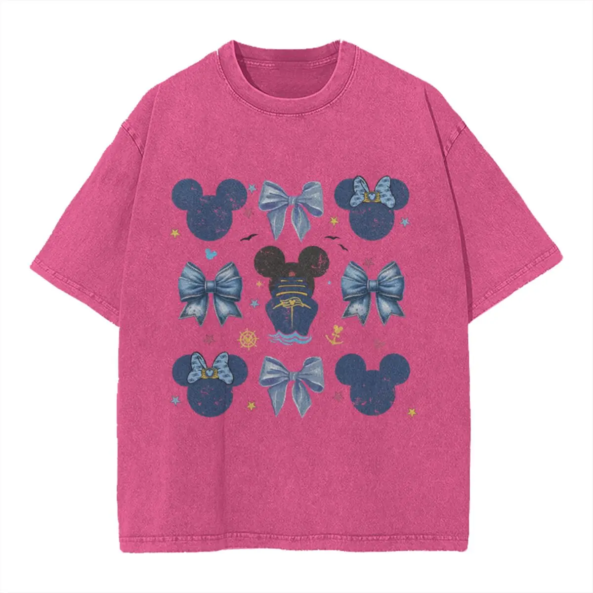 Men's Women's Clothing Vintage Washed Mickey Minnie Mouse T-Shirt Girl Boy Mickey Ear & Castle Graphic Oversized Casual Tee