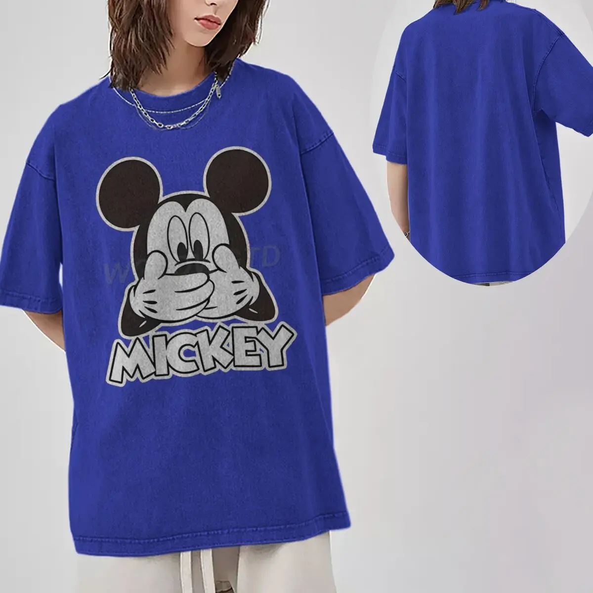 Men's Women's Clothing Funny Mickey Mouse Vintage Washed Oversized Tee Couples Matching Mickey Mouse Graphic Casual T-shirt