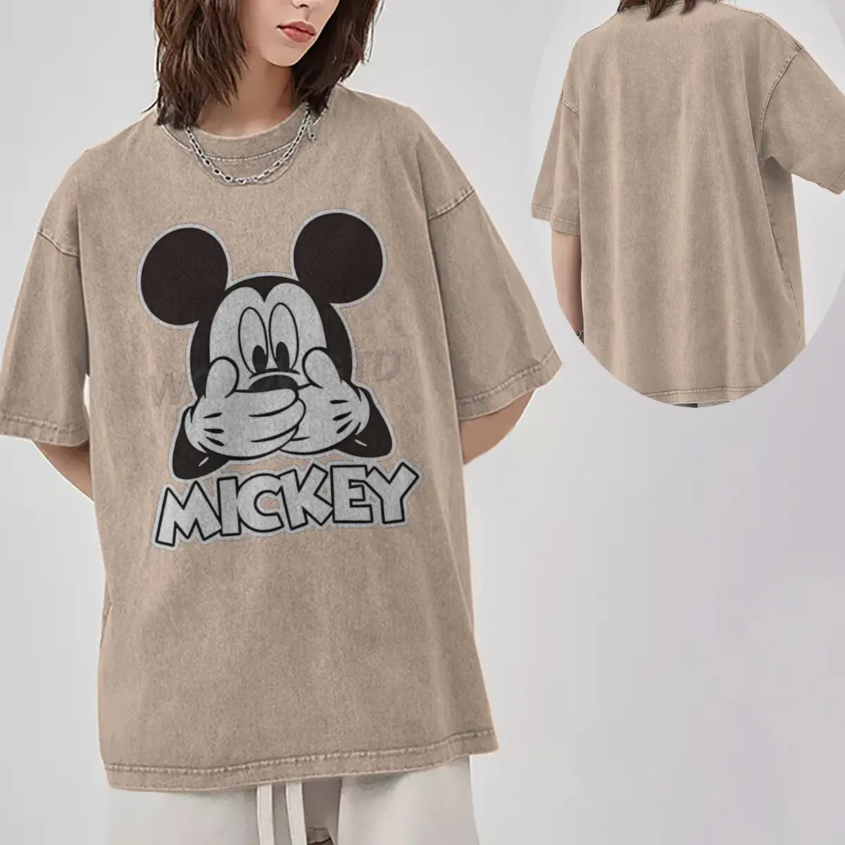 Men's Women's Clothing Funny Mickey Mouse Vintage Washed Oversized Tee Couples Matching Mickey Mouse Graphic Casual T-shirt