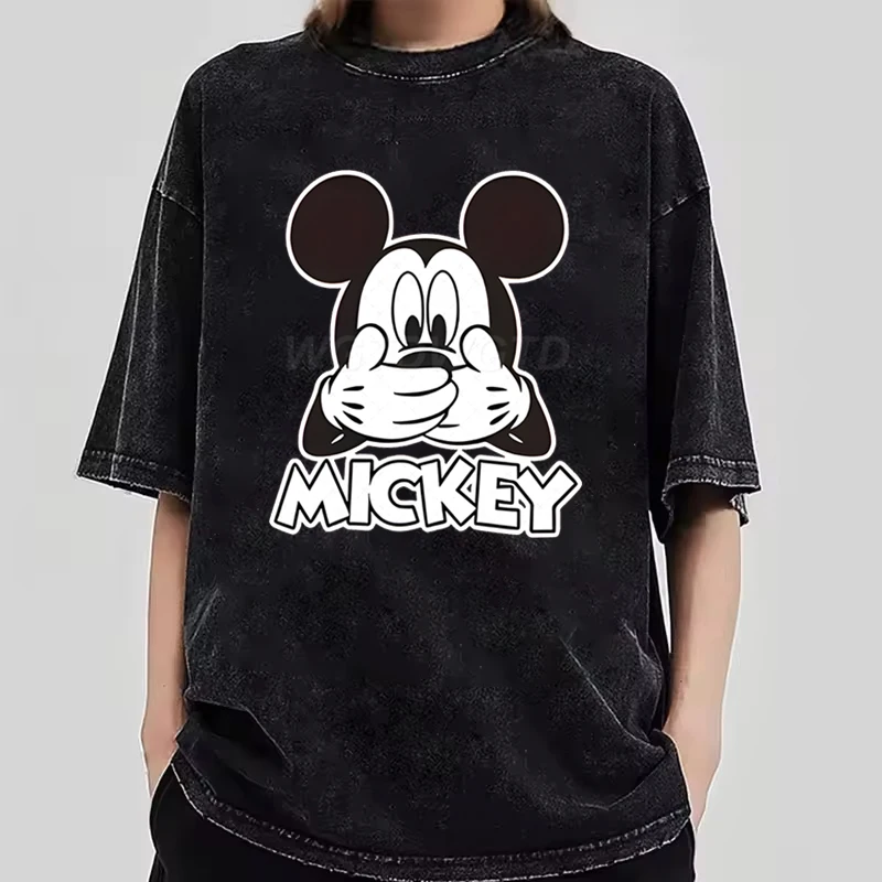 Men's Women's Clothing Funny Mickey Mouse Vintage Washed Oversized Tee Couples Matching Mickey Mouse Graphic Casual T-shirt