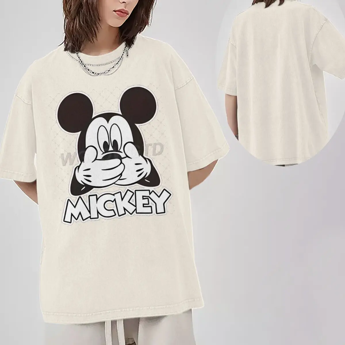 Men's Women's Clothing Funny Mickey Mouse Vintage Washed Oversized Tee Couples Matching Mickey Mouse Graphic Casual T-shirt
