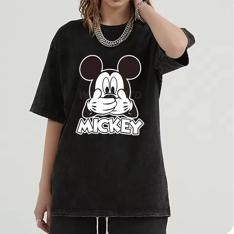 Men's Women's Clothing Funny Mickey Mouse Vintage Washed Oversized Tee Couples Matching Mickey Mouse Graphic Casual T-shirt
