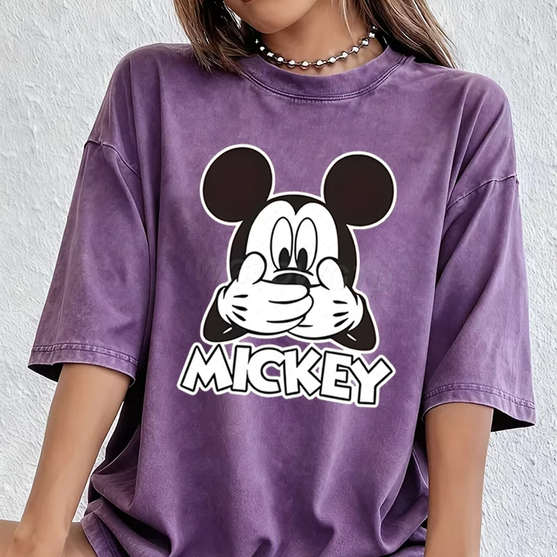 Men's Women's Clothing Funny Mickey Mouse Vintage Washed Oversized Tee Couples Matching Mickey Mouse Graphic Casual T-shirt