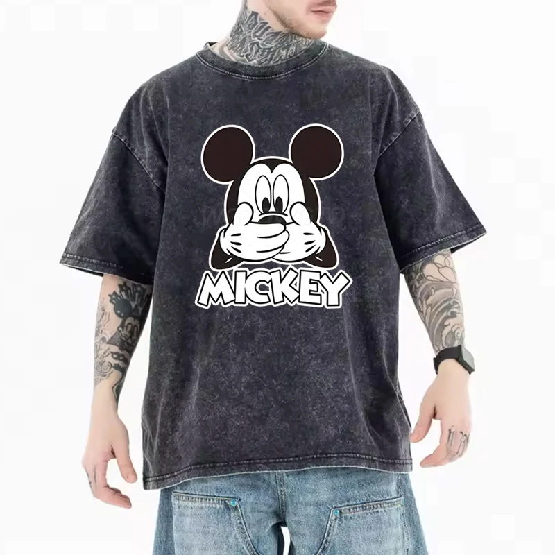 Men's Women's Clothing Funny Mickey Mouse Vintage Washed Oversized Tee Couples Matching Mickey Mouse Graphic Casual T-shirt
