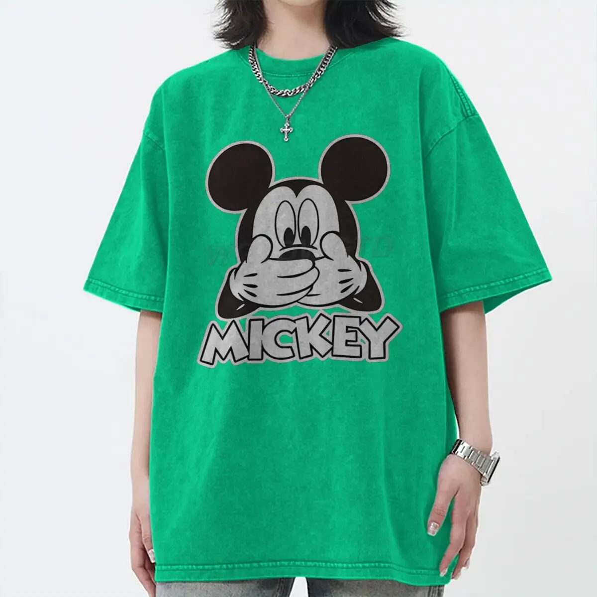 Men's Women's Clothing Funny Mickey Mouse Vintage Washed Oversized Tee Couples Matching Mickey Mouse Graphic Casual T-shirt