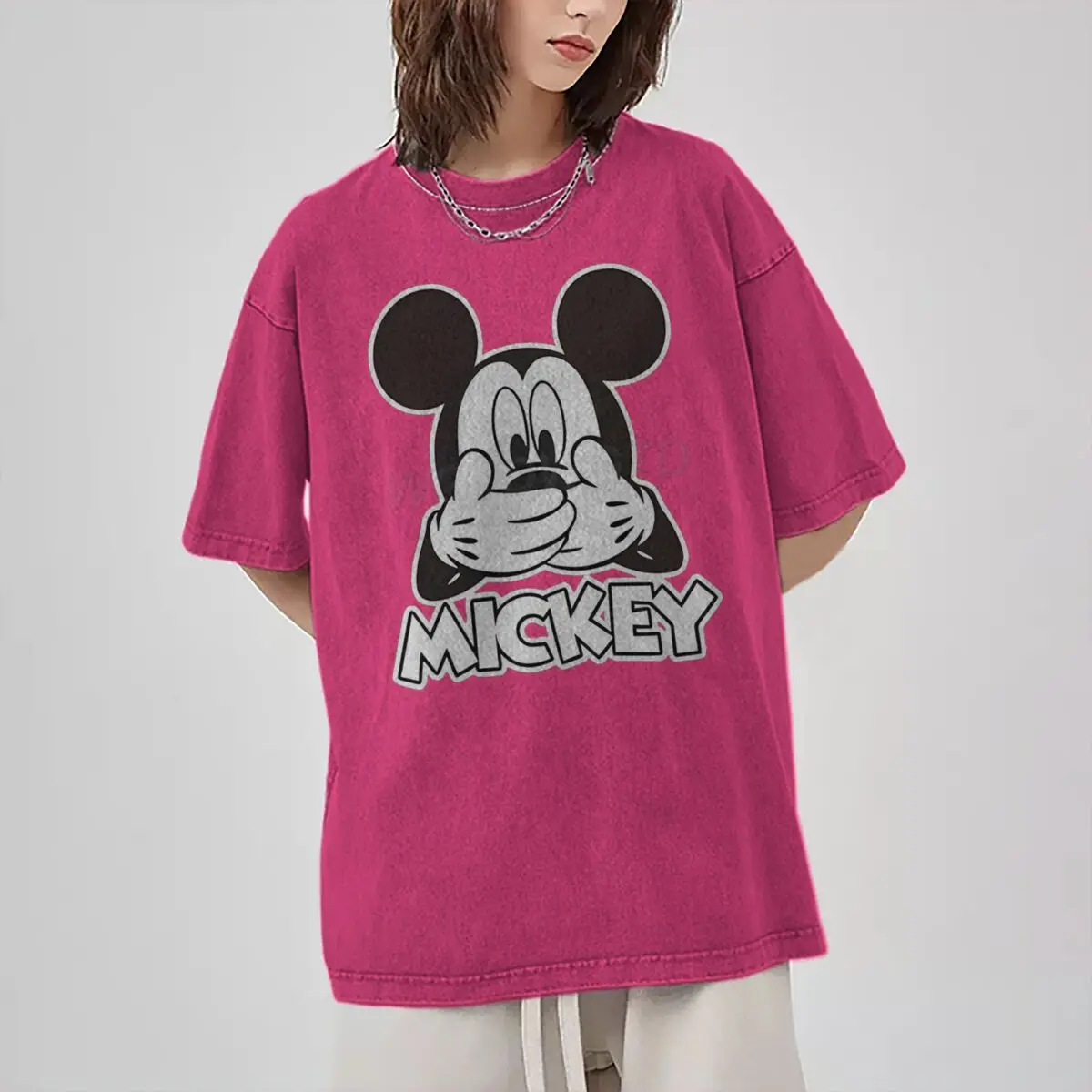 Men's Women's Clothing Funny Mickey Mouse Vintage Washed Oversized Tee Couples Matching Mickey Mouse Graphic Casual T-shirt