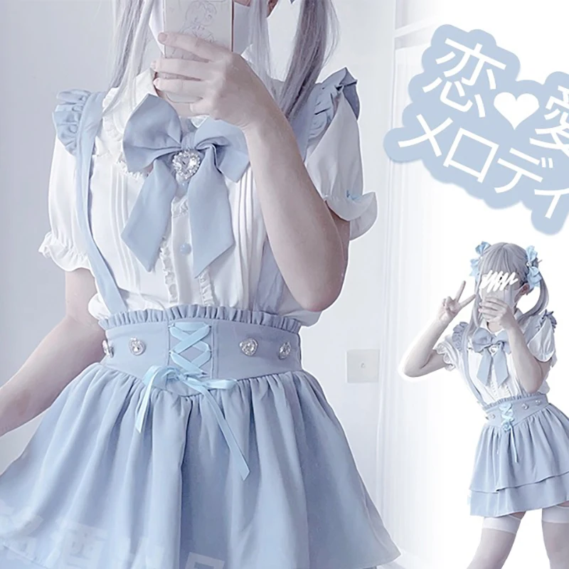 Kawaii Women Shirts Jirai Kei Lolita Y2K Cute Japanese Style Blouse Elegant Long Sleeve Sweet Tops Casual Aesthetic Shirt 2024