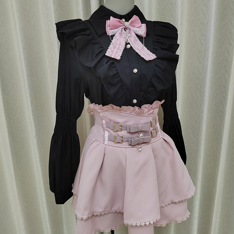 Kawaii Women Shirts Jirai Kei Lolita Y2K Cute Japanese Style Blouse Elegant Long Sleeve Sweet Tops Casual Aesthetic Shirt 2024