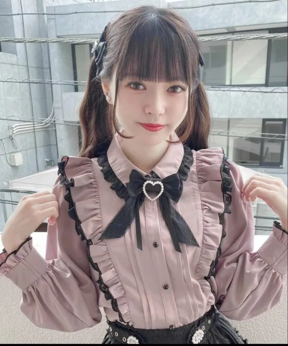 Kawaii Women Shirts Jirai Kei Lolita Y2K Cute Japanese Style Blouse Elegant Long Sleeve Sweet Tops Casual Aesthetic Shirt 2024
