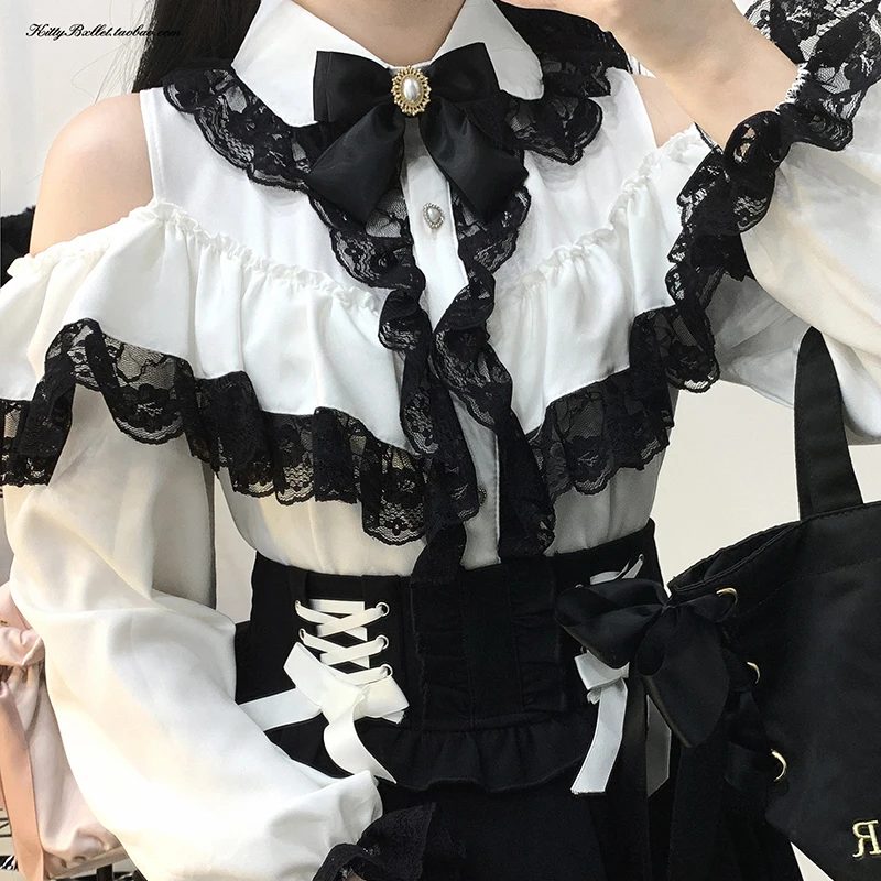 Kawaii Women Shirts Jirai Kei Lolita Y2K Cute Japanese Style Blouse Elegant Long Sleeve Sweet Tops Casual Aesthetic Shirt 2024