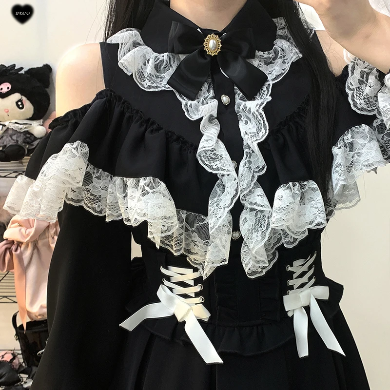 Kawaii Women Shirts Jirai Kei Lolita Y2K Cute Japanese Style Blouse Elegant Long Sleeve Sweet Tops Casual Aesthetic Shirt 2024