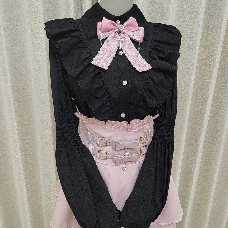 Kawaii Women Shirts Jirai Kei Lolita Y2K Cute Japanese Style Blouse Elegant Long Sleeve Sweet Tops Casual Aesthetic Shirt 2024