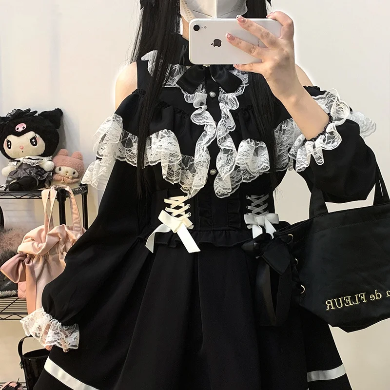 Kawaii Women Shirts Jirai Kei Lolita Y2K Cute Japanese Style Blouse Elegant Long Sleeve Sweet Tops Casual Aesthetic Shirt 2024