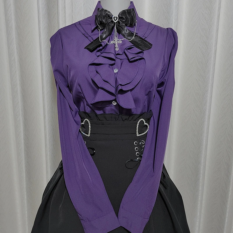 Kawaii Women Shirts Jirai Kei Lolita Y2K Cute Japanese Style Blouse Elegant Long Sleeve Sweet Tops Casual Aesthetic Shirt 2024