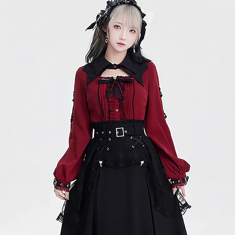 Kawaii Women Shirts Jirai Kei Lolita Y2K Cute Japanese Style Blouse Elegant Long Sleeve Sweet Tops Casual Aesthetic Shirt 2024