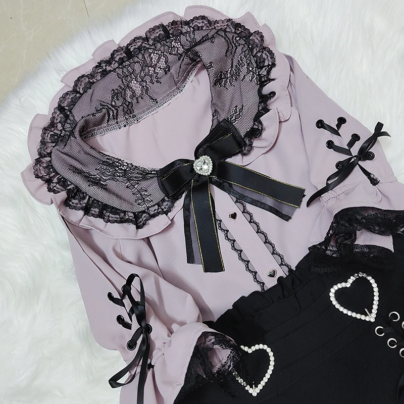 Kawaii Women Shirts Jirai Kei Lolita Y2K Cute Japanese Style Blouse Elegant Long Sleeve Sweet Tops Casual Aesthetic Shirt 2024