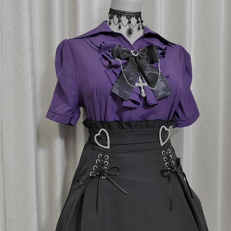 Kawaii Women Shirts Jirai Kei Lolita Y2K Cute Japanese Style Blouse Elegant Long Sleeve Sweet Tops Casual Aesthetic Shirt 2024