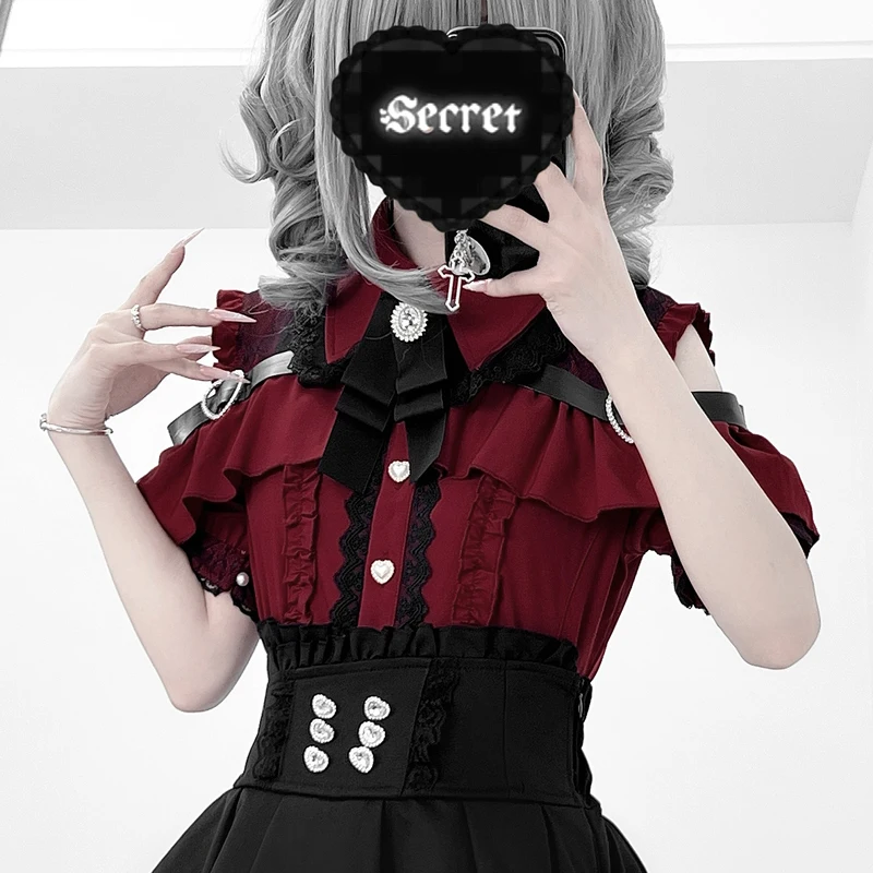 Kawaii Women Shirts Jirai Kei Lolita Y2K Cute Japanese Style Blouse Elegant Long Sleeve Sweet Tops Casual Aesthetic Shirt 2024