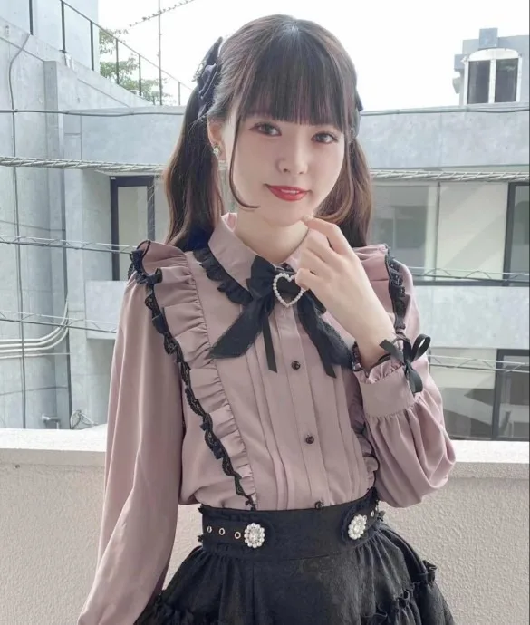 Kawaii Women Shirts Jirai Kei Lolita Y2K Cute Japanese Style Blouse Elegant Long Sleeve Sweet Tops Casual Aesthetic Shirt 2024
