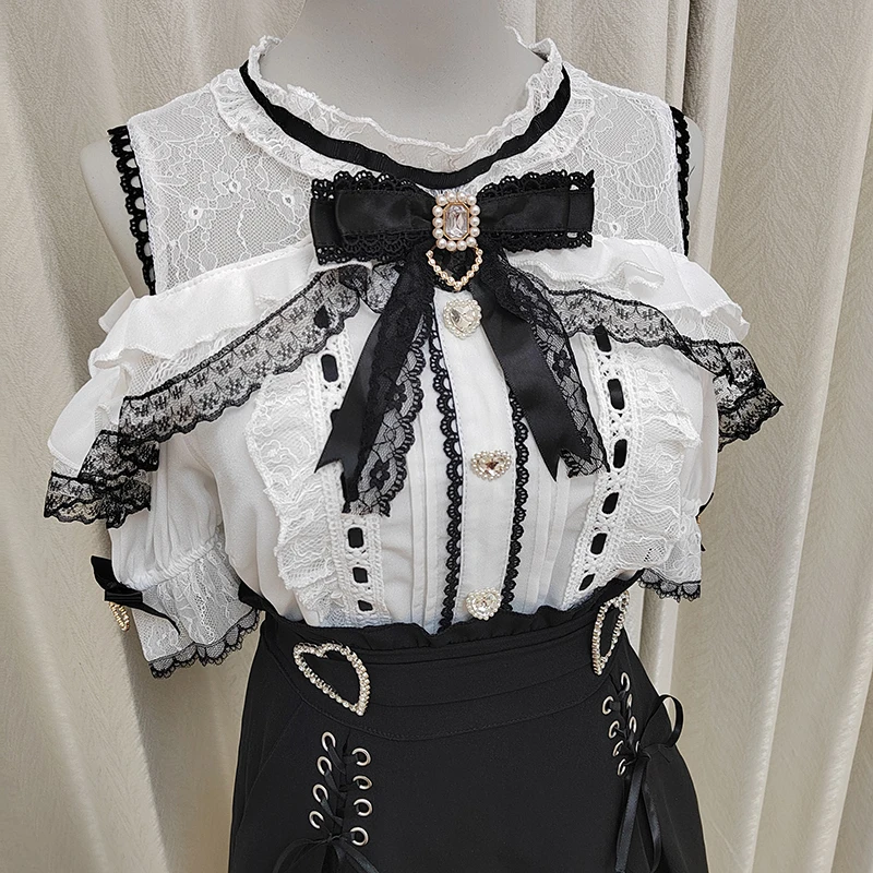 Kawaii Women Shirts Jirai Kei Lolita Y2K Cute Japanese Style Blouse Elegant Long Sleeve Sweet Tops Casual Aesthetic Shirt 2024