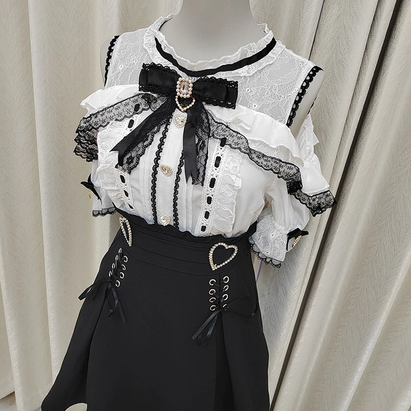 Kawaii Women Shirts Jirai Kei Lolita Y2K Cute Japanese Style Blouse Elegant Long Sleeve Sweet Tops Casual Aesthetic Shirt 2024