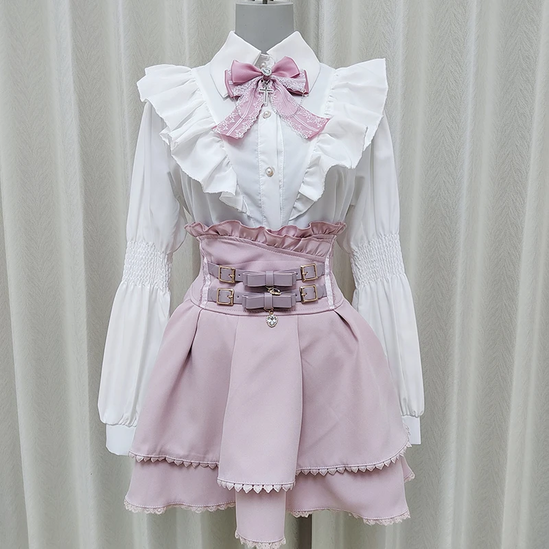 Kawaii Women Shirts Jirai Kei Lolita Y2K Cute Japanese Style Blouse Elegant Long Sleeve Sweet Tops Casual Aesthetic Shirt 2024