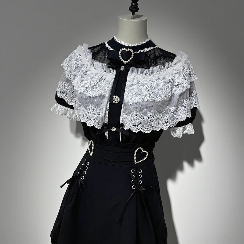 Kawaii Women Shirts Jirai Kei Lolita Y2K Cute Japanese Style Blouse Elegant Long Sleeve Sweet Tops Casual Aesthetic Shirt 2024