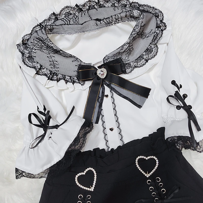 Kawaii Women Shirts Jirai Kei Lolita Y2K Cute Japanese Style Blouse Elegant Long Sleeve Sweet Tops Casual Aesthetic Shirt 2024