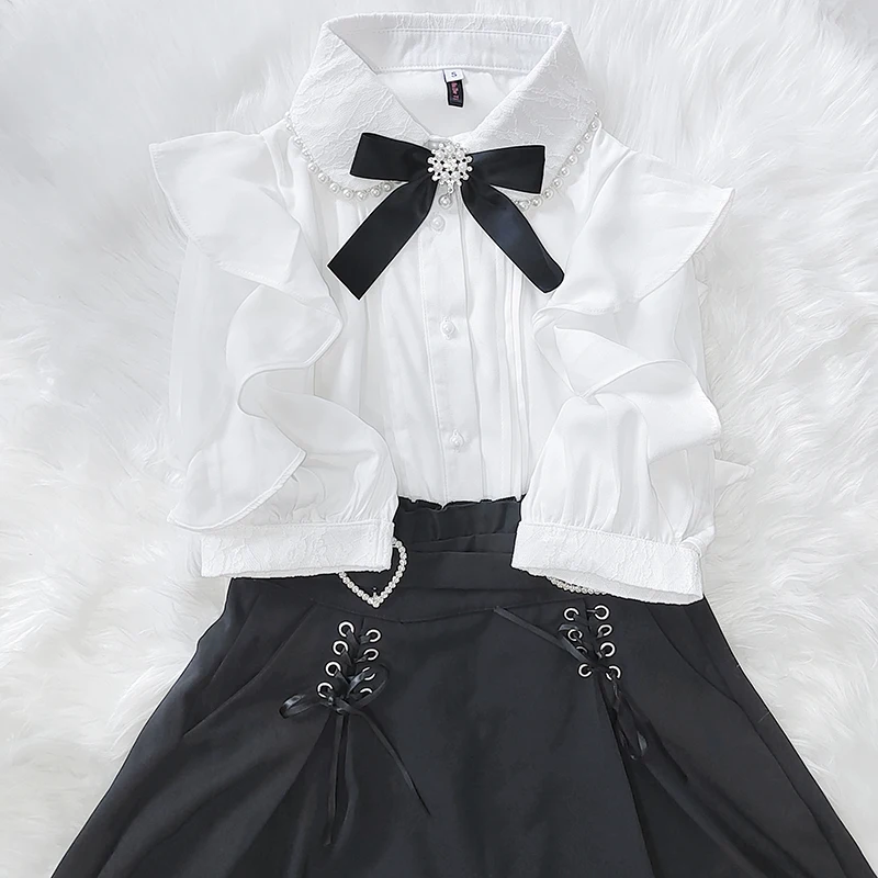 Kawaii Women Shirts Jirai Kei Lolita Y2K Cute Japanese Style Blouse Elegant Long Sleeve Sweet Tops Casual Aesthetic Shirt 2024