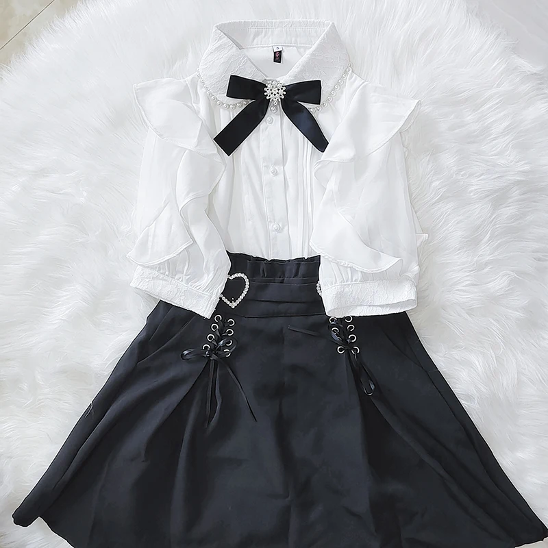 Kawaii Women Shirts Jirai Kei Lolita Y2K Cute Japanese Style Blouse Elegant Long Sleeve Sweet Tops Casual Aesthetic Shirt 2024