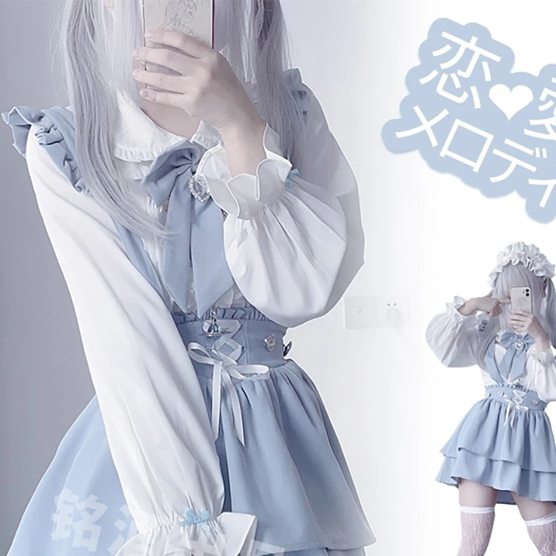 Kawaii Women Shirts Jirai Kei Lolita Y2K Cute Japanese Style Blouse Elegant Long Sleeve Sweet Tops Casual Aesthetic Shirt 2024