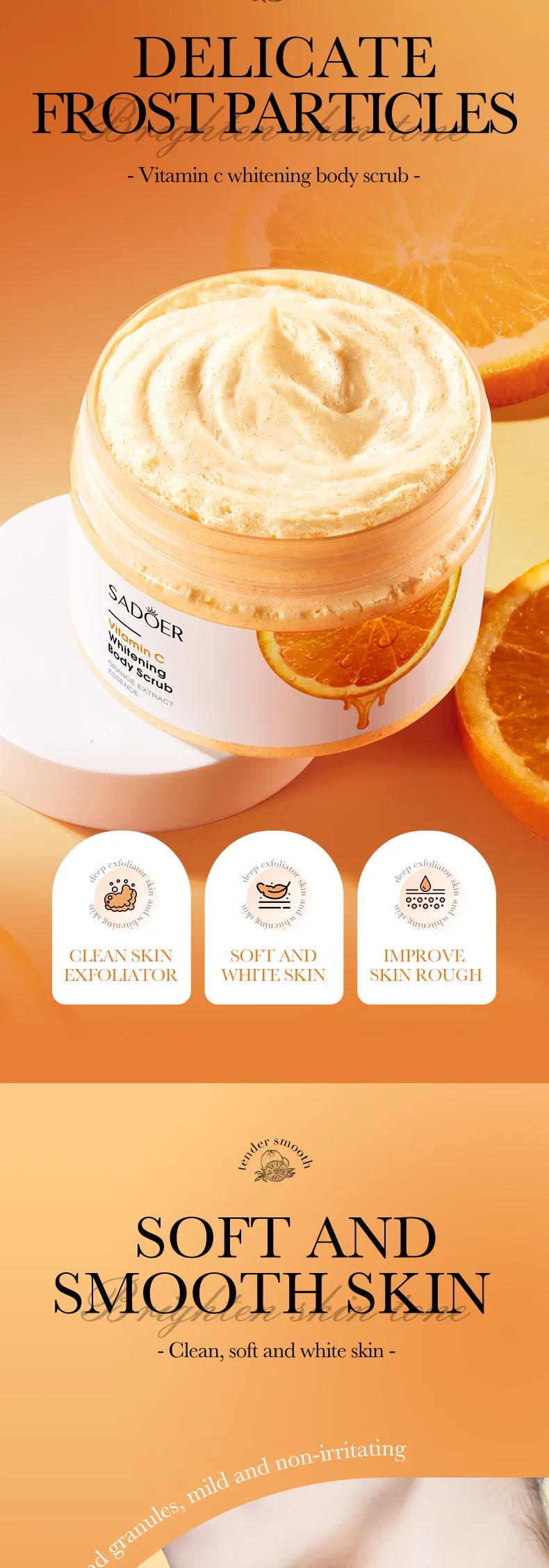 SADOER Vitamin C Body Scrub Whitening Moisturizing Exfoliating Cream Body Arm Leg Back Scrub Exfoliator Body Lotion Skin Care