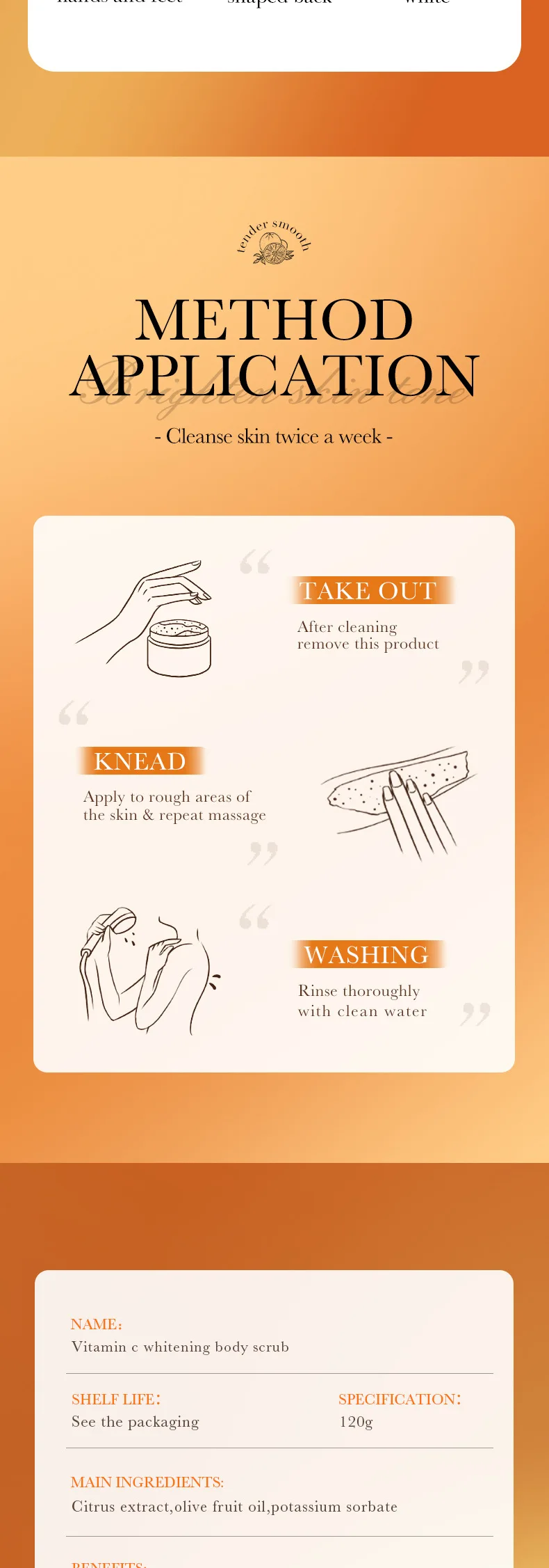 SADOER Vitamin C Body Scrub Whitening Moisturizing Exfoliating Cream Body Arm Leg Back Scrub Exfoliator Body Lotion Skin Care