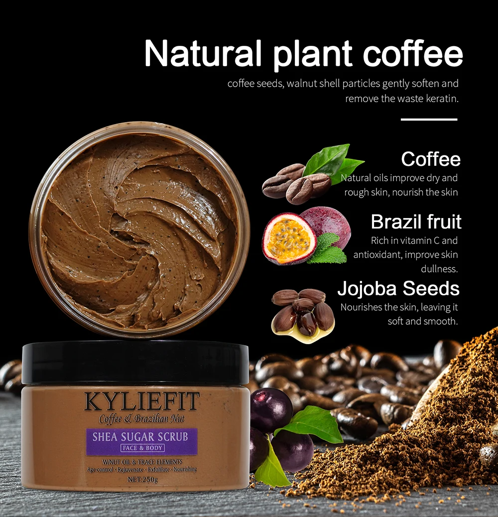 KYLIEFIT Coffee & Brazilian Nut Shea Sugar Scrub, Lightening, Whitening, Exfolilate, Nourishing, Cleaning Skin, for Face, Body KYLIEFIT Coffee & Brazilian Nut Shea Sugar Scrub, Lightening, Whitening, Exfolilate, Nourishing, Cleaning Skin, for Face, Body