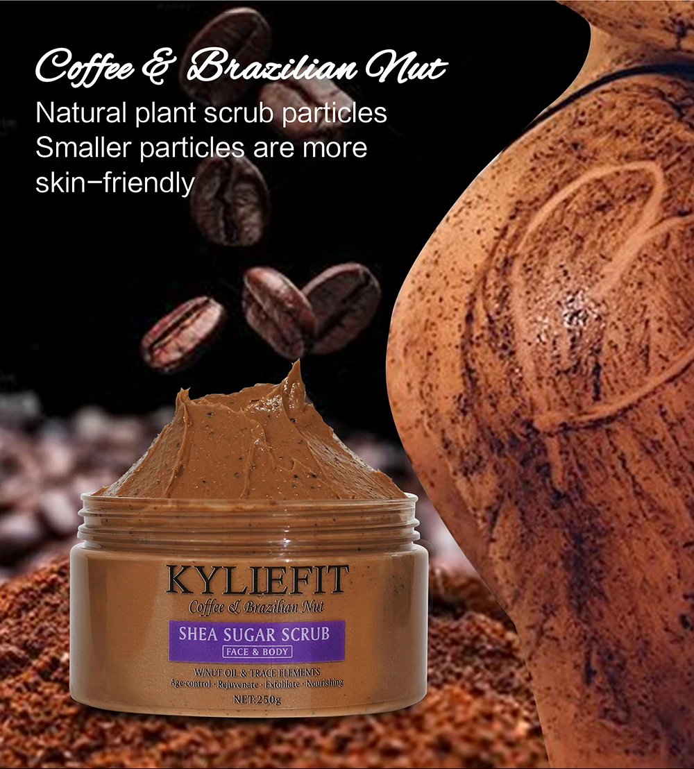 KYLIEFIT Coffee & Brazilian Nut Shea Sugar Scrub, Lightening, Whitening, Exfolilate, Nourishing, Cleaning Skin, for Face, Body KYLIEFIT Coffee & Brazilian Nut Shea Sugar Scrub, Lightening, Whitening, Exfolilate, Nourishing, Cleaning Skin, for Face, Body