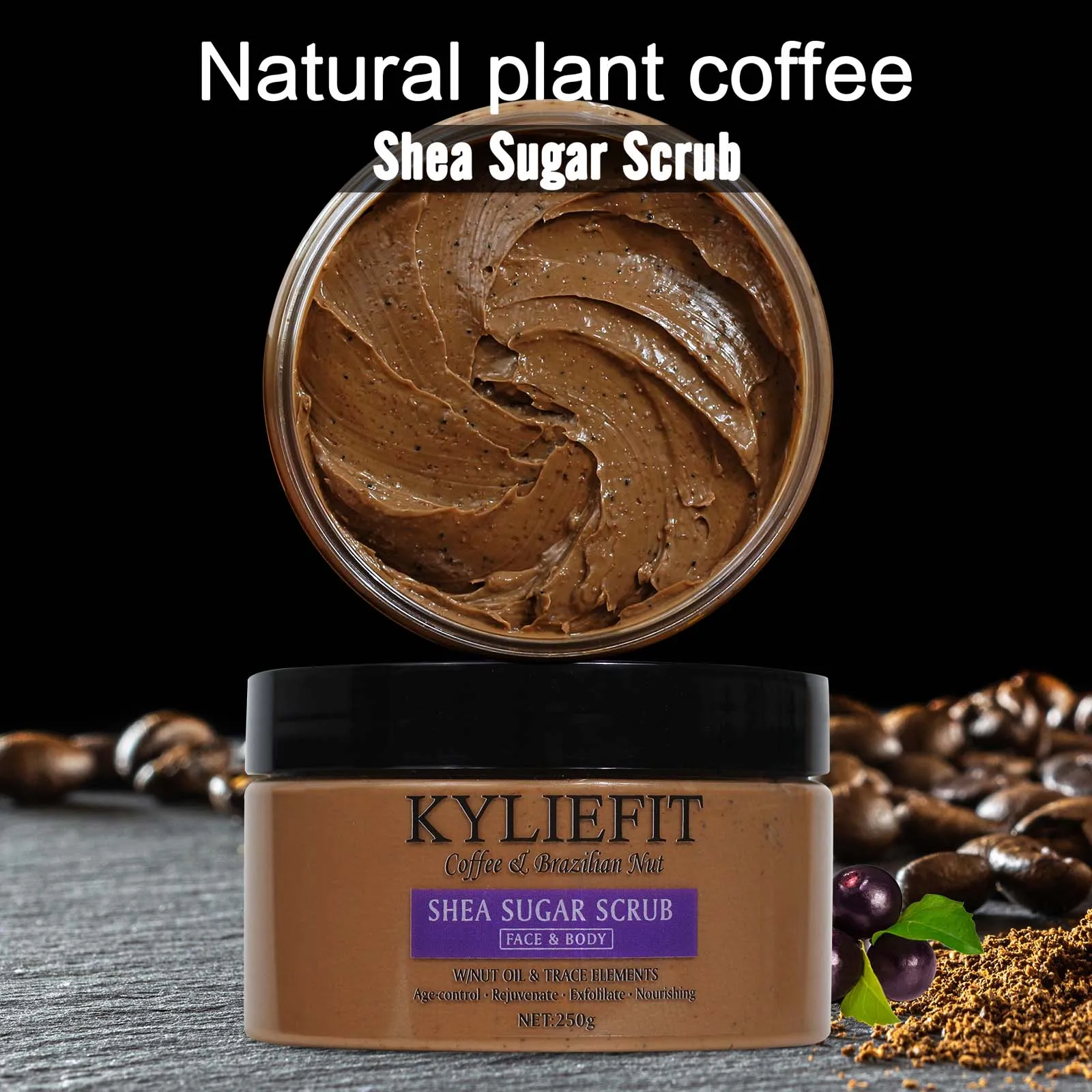 KYLIEFIT Coffee & Brazilian Nut Shea Sugar Scrub, Lightening, Whitening, Exfolilate, Nourishing, Cleaning Skin, for Face, Body KYLIEFIT Coffee & Brazilian Nut Shea Sugar Scrub, Lightening, Whitening, Exfolilate, Nourishing, Cleaning Skin, for Face, Body