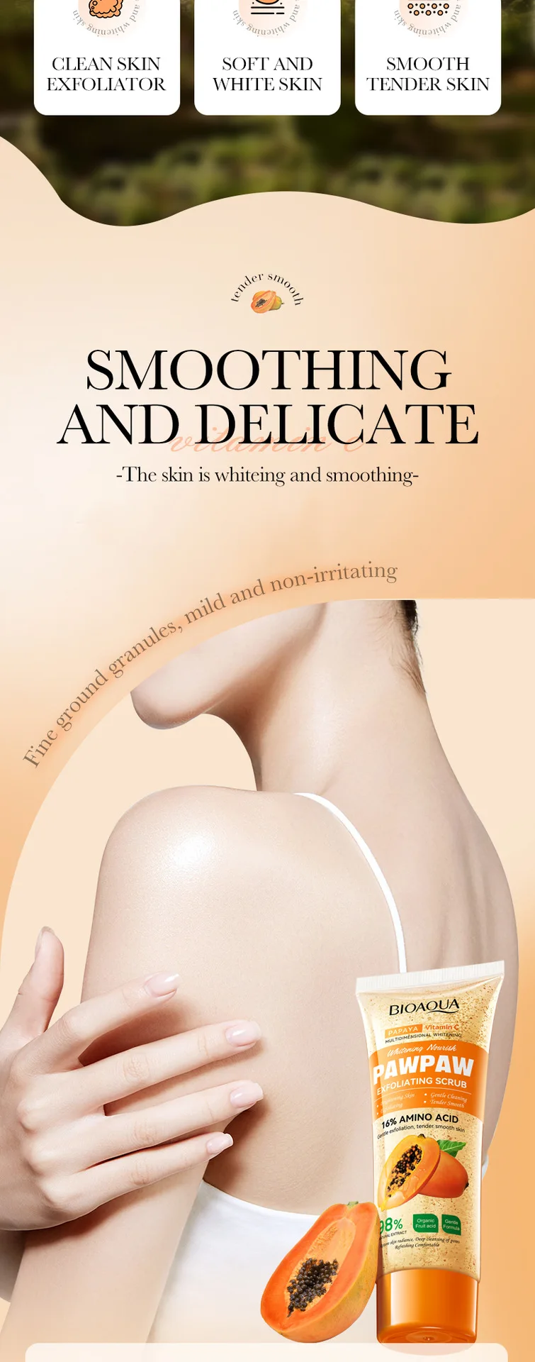 100g Papaya Vitamin C Exfoliating Scrub Cream, Hypoallergenic, Moisturizing, Exfoliation, Scented with Papaya, Deep Cleansing 100g Papaya Vitamin C Exfoliating Scrub Cream, Hypoallergenic, Moisturizing, Exfoliation, Scented with Papaya, Deep Cleansing