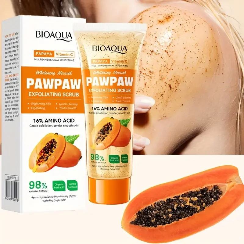 100g Papaya Vitamin C Exfoliating Scrub Cream, Hypoallergenic, Moisturizing, Exfoliation, Scented with Papaya, Deep Cleansing