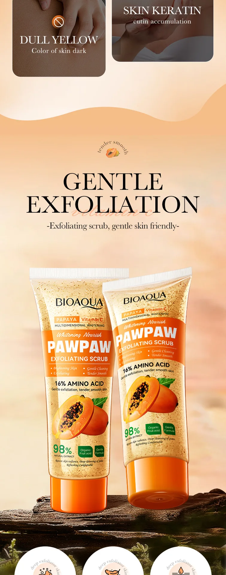 100g Papaya Vitamin C Exfoliating Scrub Cream, Hypoallergenic, Moisturizing, Exfoliation, Scented with Papaya, Deep Cleansing 100g Papaya Vitamin C Exfoliating Scrub Cream, Hypoallergenic, Moisturizing, Exfoliation, Scented with Papaya, Deep Cleansing