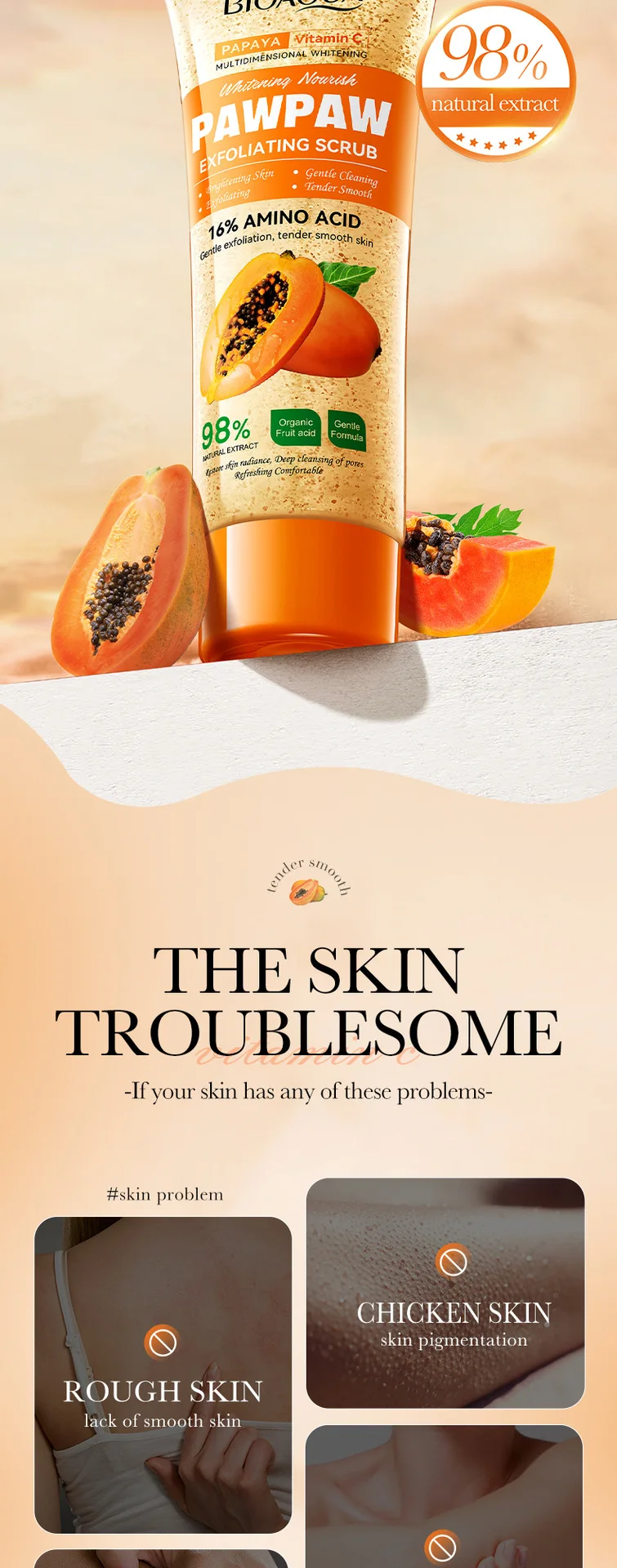 100g Papaya Vitamin C Exfoliating Scrub Cream, Hypoallergenic, Moisturizing, Exfoliation, Scented with Papaya, Deep Cleansing 100g Papaya Vitamin C Exfoliating Scrub Cream, Hypoallergenic, Moisturizing, Exfoliation, Scented with Papaya, Deep Cleansing