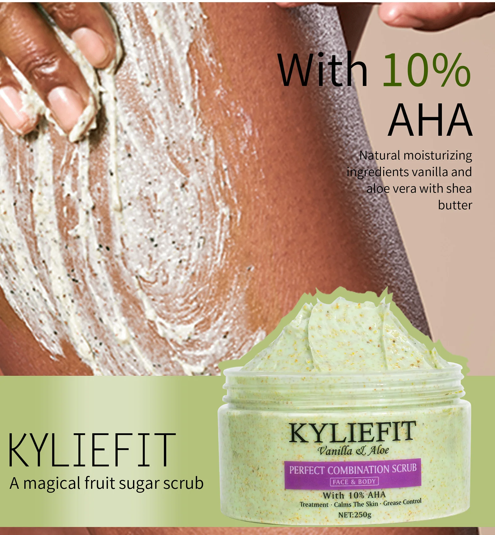 Natural Vanilla & Aloe Perfect Combination Scrub, With AHA, Reduce Spots, Acne, Clean Skin, Oil Control, For Face & Body Natural Vanilla & Aloe Perfect Combination Scrub, With AHA, Reduce Spots, Acne, Clean Skin, Oil Control, For Face & Body