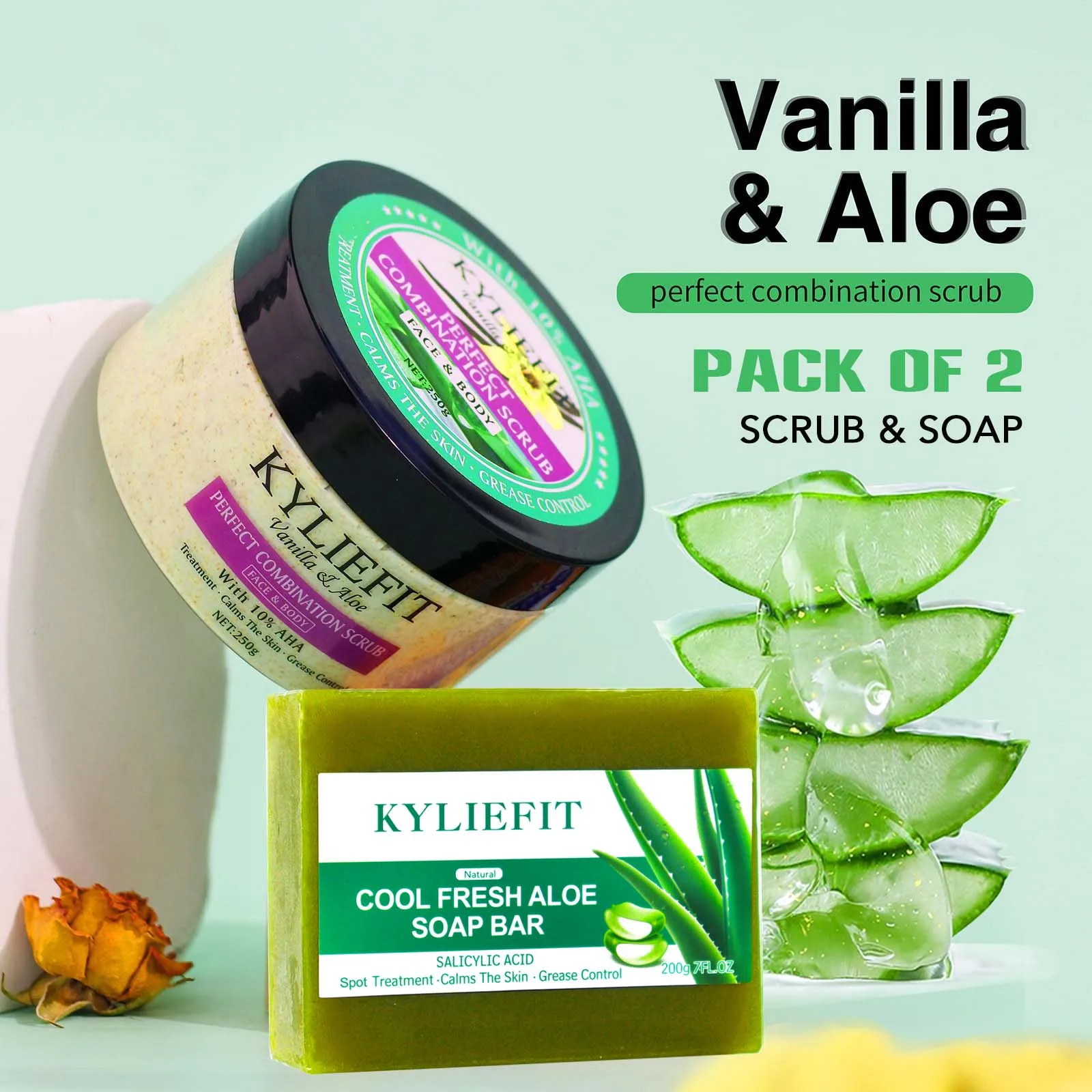 Natural Vanilla & Aloe Perfect Combination Scrub, With AHA, Reduce Spots, Acne, Clean Skin, Oil Control, For Face & Body Natural Vanilla & Aloe Perfect Combination Scrub, With AHA, Reduce Spots, Acne, Clean Skin, Oil Control, For Face & Body