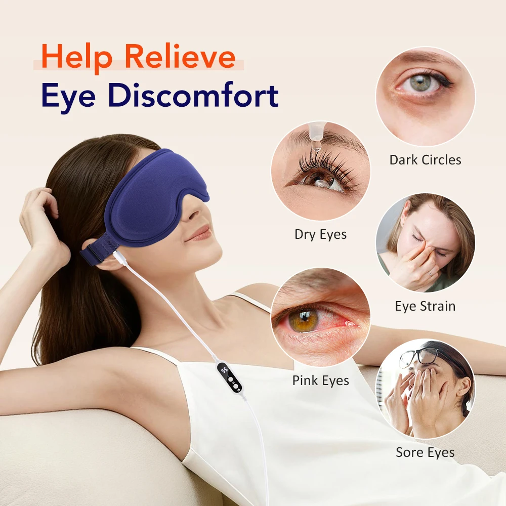 Electric Eye Mask 3D Massage Constant Temperature Hot Compress & Virbration & Smart Timing Sleep Shading Relieve Eye Fatigue