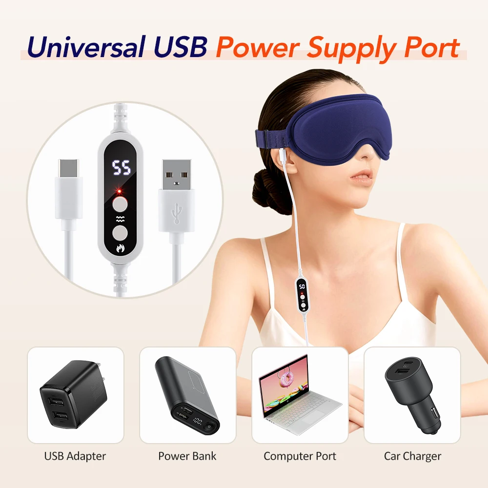 Electric Eye Mask 3D Massage Constant Temperature Hot Compress & Virbration & Smart Timing Sleep Shading Relieve Eye Fatigue