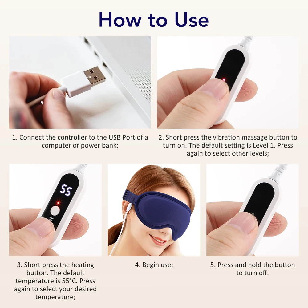 Electric Eye Mask 3D Massage Constant Temperature Hot Compress & Virbration & Smart Timing Sleep Shading Relieve Eye Fatigue