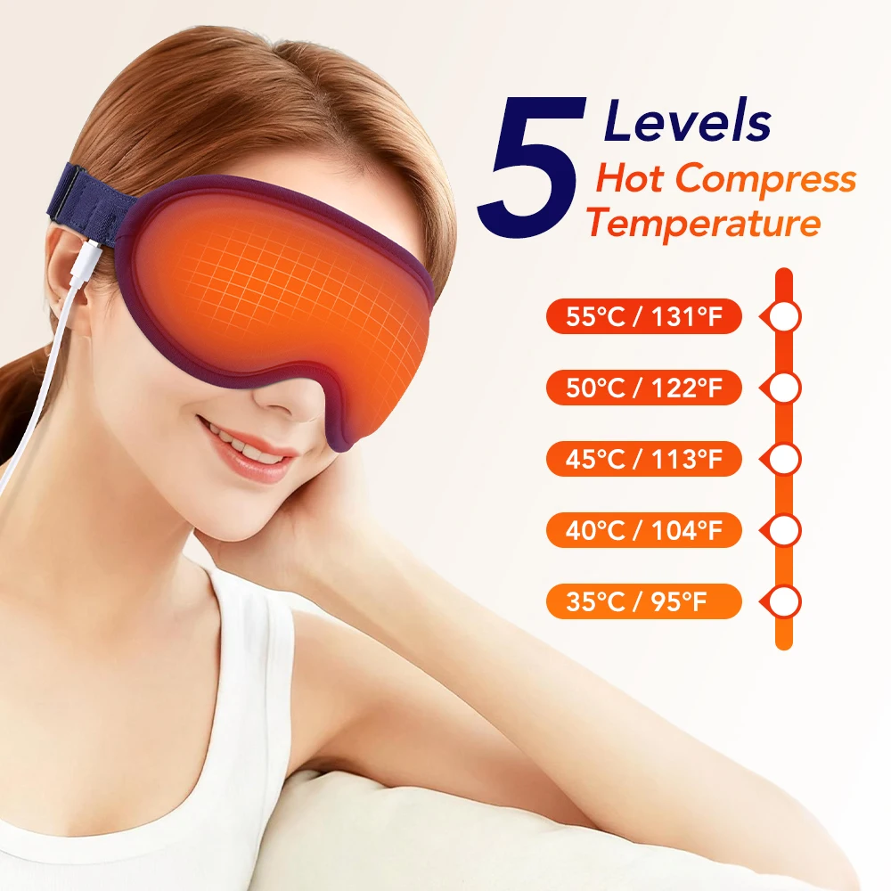 Electric Eye Mask 3D Massage Constant Temperature Hot Compress & Virbration & Smart Timing Sleep Shading Relieve Eye Fatigue