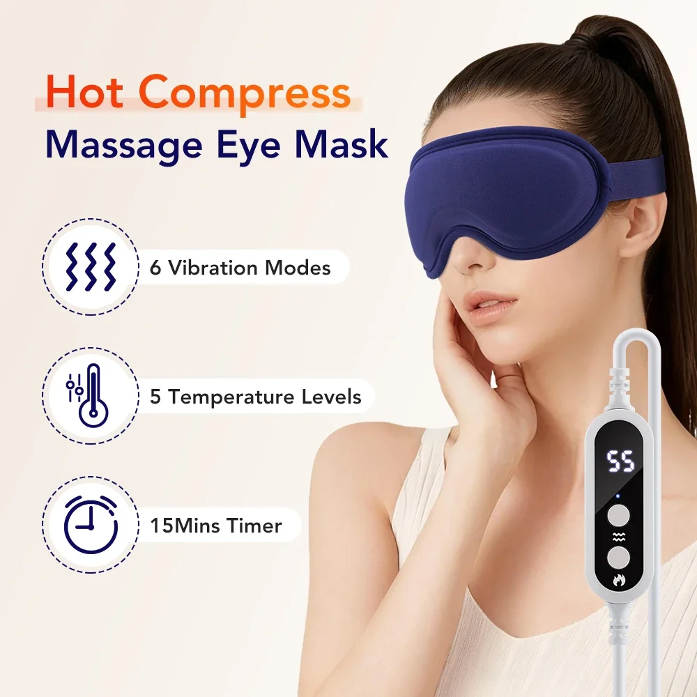 Electric Eye Mask 3D Massage Constant Temperature Hot Compress & Virbration & Smart Timing Sleep Shading Relieve Eye Fatigue
