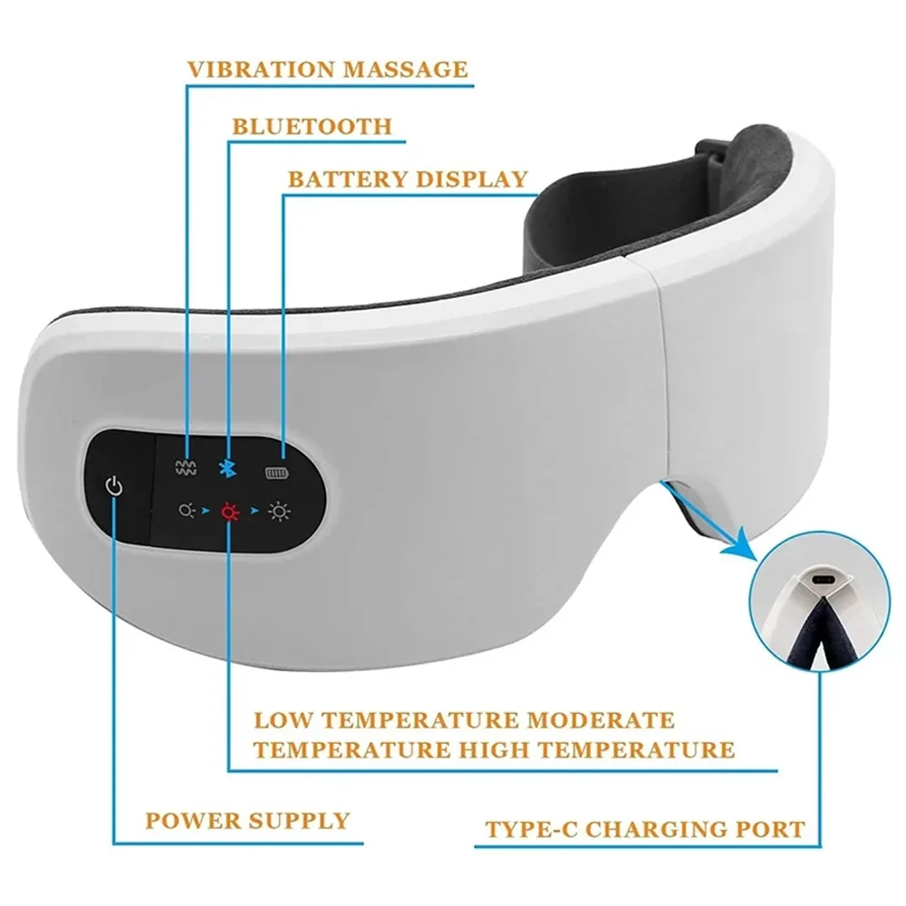 All-in-One Bluetooth Eye Massager – 4D Air Pressure, Vibration  Smart Mask with Wireless Charging for Eye Care & Relaxation